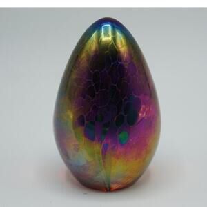 Glass Eye Studio Multicolor Iridescent Egg Shape Paperweight GES 2011